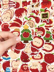 50pcs Cartoon Cute Apple Sticker Funny Aesthetic Graffiti Decals For Laptop Luggage Scrapbook Stationery Diary Phone Sticker - Multicolor - View 4