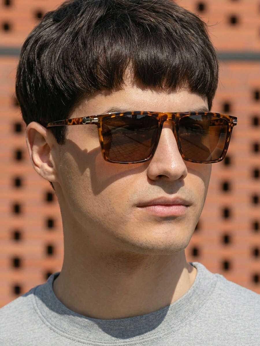 نظارة رجالية بإطار مربع من البلاستيك بطبعة نمر عتيقة للموضة الشارعية - متعدد الألوان - مشاهدة 1