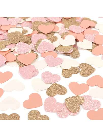 100pcs Heart-Shaped Confetti - Pink & Golden Wedding, Birthday, Bachelorette Party Decorations - Glittery Table Scatter With Golden & Rose Golden Sprinkles, Princess Party Supplies, Showers, (Paper Hearts)