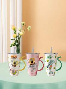 SPONGEBOB 海绵宝宝情侣陶瓷马克杯，大容量，高品质饮水杯，可爱礼物，送给女孩的生日礼物 - 彩色 - 查看 2