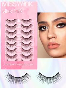 Un conjunto de 10 pares de pestañas postizas largas y de aspecto natural con una base rosa, elegantes y hermosas, perfectas para hacerte destacar. Celebra con un look deslumbrante. Este conjunto de 10 pares de pestañas postizas de longitud natural está diseñado para un look cotidiano y ocasiones especiales. La base rosa suave te da una apariencia hermosa y natural. - Negro - Ver 11