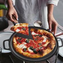 Cast Iron Pizza Pan - Double Large Handles Design, Non-Stick, Suitable For Stovetops Or Campfires. Durable With Even Heat Distribution, Multi-Functional Cast Iron Frying Pan, Perfect For Making Pizza, Grilling And Baking Bread. - 黑色 - 查看 5