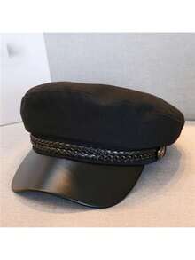 1pc Black Korean-Style Autumn/Winter Beret Hat For Women, Casual And Versatile, British Style Vintage Flat Top Baseball Cap - Multicolor - View 6