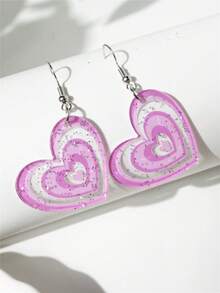 Cercei cu pandantiv acrilic, eleganți și romantici, cu două straturi, cu imprimeu de inimă, accesorii pentru femei, potriviți pentru Ziua Îndrăgostiților, petreceri și ocazii casual, cercei pentru femei, Y2K