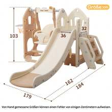Children's Slide Set With Swing, 5 In 1 Children's Slide, Slide, Climbing Frame, Storage Space, Swing, Basketball Hoop, Swing Slide For Indoor Use - 棕色 - 查看 5