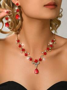 3pcs/SetElegant Bridal Ladies' Hollowed Out Design Crystal Fashion Set, Luxurious Jewelry Set Suitable For Banquets, Parties, Weddings.