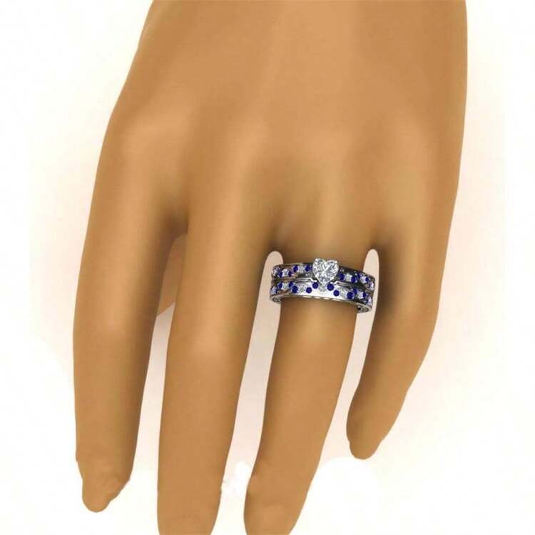 His Hers Wedding Ring Sets Couples Matching Rings Women's 10k White Gold Filled Heart CZ Wedding Engagement Ring Bridal Sets and Men's Tungsten Carbide Wedding Band - Blanco - Añade 3