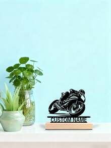 Fashion Personalized Custom Motorcycle Silhouette Custom Biker & Car & Halloween Pumpkin Metal Art With Wooden Base Tabletop Decoration Unique Personalized Gift For Men - Perfect For Home, Office, Cafe Decor - Ideal For Valentine's Day, Christmas, New Year, Thanksgiving Home Decor And Accessories Halloween Decorations Christmas Gifts, Souvenirs, Reusable, Adorable, High-Quality, Office Decor, Elegant Living - Black - View 8