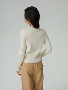 Áo khoác cardigan dệt kim mùa xuân cổ chữ V viền ren thanh lịch - Màu bột yến mạch - Xem 5