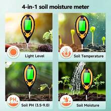 寻宝猎人4合1数字土壤测试仪，带液晶背光，数字土壤分析仪，土壤酸碱度测试仪，适用于园艺 - 黑色 - 查看 4
