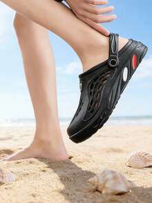 四季男女通用凉鞋，青少年和情侣休闲透气穿孔拖鞋，户外沙滩水上鞋，水上徒步鞋，雨天排水舒适拖鞋，用途广泛（某些穿孔可能未完全打孔） - 黑色 - 查看 8