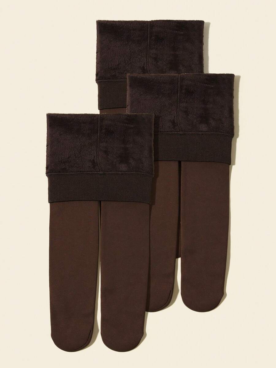 1/3条秋冬保暖打底裤,纯色经典保暖裤袜,柔软亲肤保暖舒适,时尚休闲透气,适合日常穿着或度假/返校季穿着 - 咖啡棕 - 查看 1