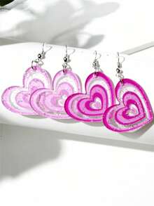 Cercei cu pandantiv acrilic, eleganți și romantici, cu două straturi, cu imprimeu de inimă, accesorii pentru femei, potriviți pentru Ziua Îndrăgostiților, petreceri și ocazii casual, cercei pentru femei, Y2K