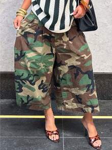 GLOURI Women's Camo Wide-Leg Jeans High Waisted Baggy Denim Pants Y2K Streetwear Cargo Trousers With Pockets - Camo - 查看 3