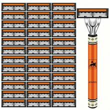 Men's Beard Trimmer, Three-Layer Yellow Blade Shaver, Anti Slip Handle, Replacement Blade, Men's Shaving Tool, Black Yellow Shaver Blade - Orange - View 9