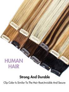 6片/套真人发接发片，带侧边挑染，无损伤假发，适合派对/日常佩戴，夹式接发片（1个夹子），自然无缝融合，质地柔顺，增加发量和长度，适合女性和女孩。 - 彩色 - 查看 5