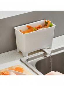 1个耐用塑料厨房水槽滤篮 - 高效排水设计，节省空间的矩形蔬菜清洗冲洗台，易于清洁的现代厨房，厨房垃圾桶，现代厨房配件，实用厨房用具 - 白色 - 查看 9