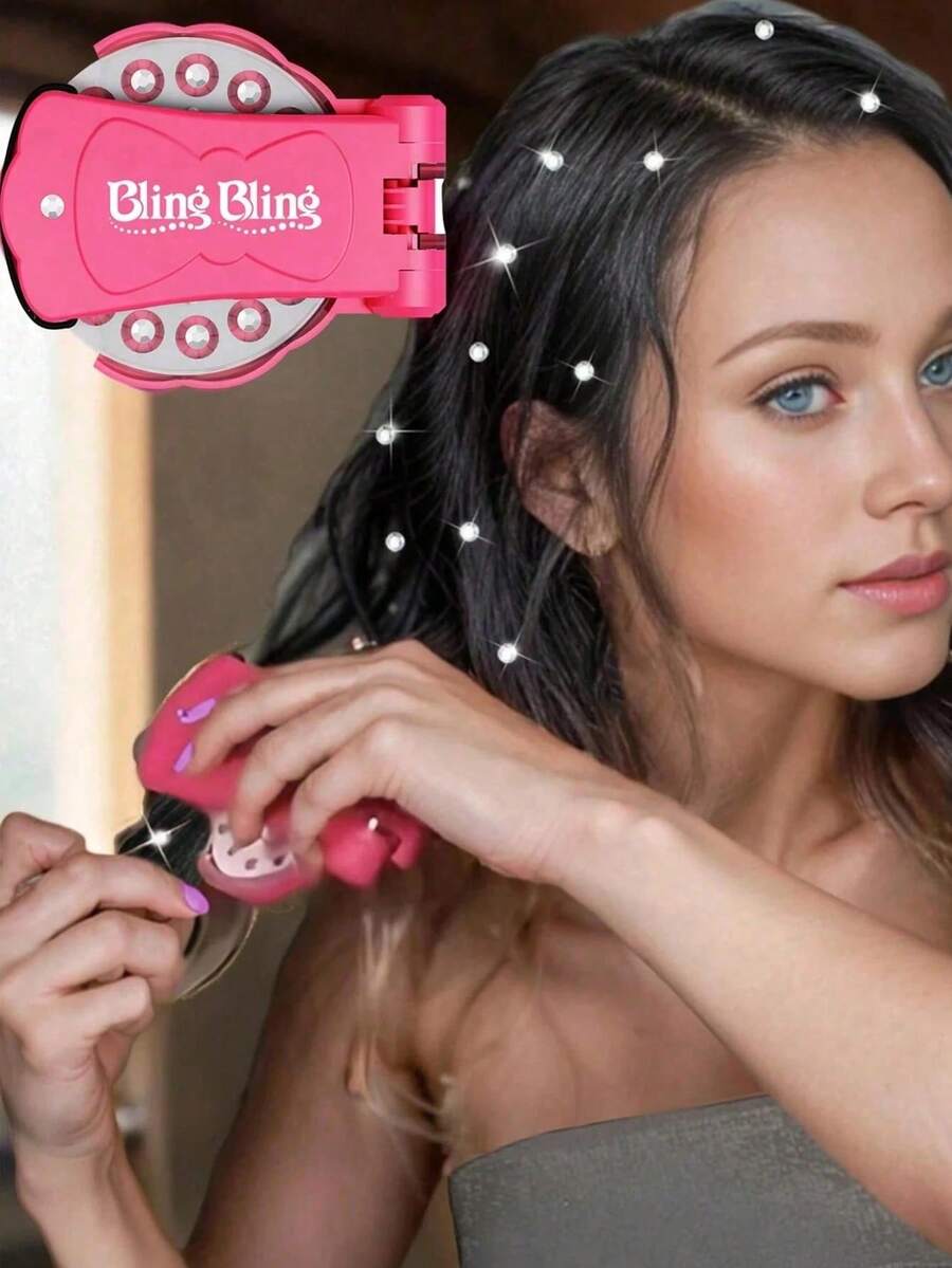 1 Set Aplicador de Rhinestones para el cabello, Kit de Bedazzler para el cabello con Rhinestones, Gemas para el cabello para niñas, damas de honor y accesorios de boda, Herramientas de Rhinestone DIY, para iluminar el cabello, la ropa y los accesorios de las niñas, sin necesidad de calor, Accesorios de peinado para mujeres, Accesorios para el cabello, Aplicador de peinado mini compacto y portátil, perfecto para retoques de maquillaje sobre la marcha, Regalos del Día de San Valentín - Multicolor - Ver 1