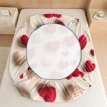 3pcs Heart-Shaped Valentine's Day Bedding Set (Includes 2 Pillowcases + 1 Fitted Sheet), 3D Edging, 360° Fitted Mattress, Skin-Friendly Fabric, Easy To Create A Tidy Bedroom, Anti-Slip Design, Elastic