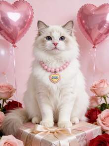 1pc Valentine's Day Pink Heart Pet Necklace, Handmade Beaded Cute Cartoon Cat Collar, Suitable For Cats And Dogs, Best Valentine's Gift For Pets - Multicolor - View 2