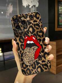 Cheetah,Leopard Print 1pc Leopard Tongue UV Printed Anti-Drop Phone Case Compatible With Apple - Black - View 1