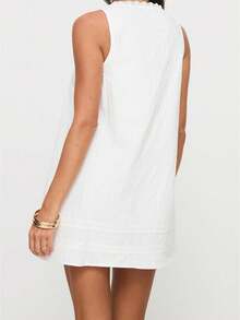 Women's Babydoll Mini Dress Y2k Lace Trim Square Neck Loose A Line Dress Aesthetic Sleeveless Flowy Short Sundress Beach Club Party Streetwear - trắng - Xem 4