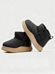 2025款黑色踝靴，适合3-12岁男孩女孩，合成革鞋面，保暖内衬，防滑耐磨鞋底，套穿式设计，平底百搭款式，儿童冬季雪地靴，上学、冬季郊游和圣诞节必备！ - 黑色 - 查看 6