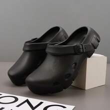 Men's Slip-On Slippers, Casual Couple Hollow Thick Bottom Slouchy Mule Shoes, Beach Sandals, Breathable Slides For Men, Autumn/Winter - Black - View 4