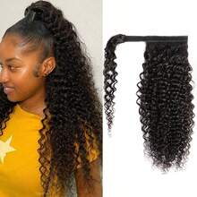 BINF 8-26Inch Kinky Curly Ponytail Human Hair With Wrap Around Magic Real Virgin Hair Clip In Extensions Curly Ponytail Human Hair Extensions Kinky Curly Human Hair Wrap Around Ponytail Extension Remy Pony Tail Hairpiece Wrap Around Curly Wavy Ponytails - Kinky Curly Wrap Around Ponytail - 查看 2