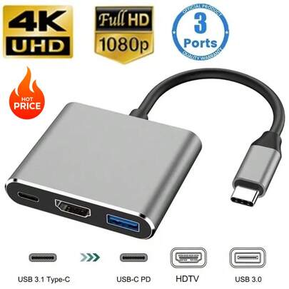 USB C To  Adapter, 4K USB C Hub With 100W PD, USBA 3.0 Port,  To USBC Multiport Digital AV Converter For MacBook Pro/Air, IPad, Tablets, TV, Monitor And More