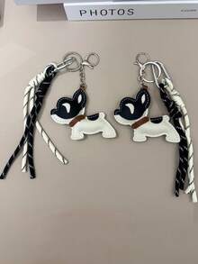 1个PU皮革法斗犬钥匙扣 - 可爱的斗牛犬造型，眼神灵动，黑白相间的耳朵，经久耐用，是情人节、生日、日常使用的理想礼物（可挂在包包、钥匙上，宠物爱好者必备） - 迷人的PU皮革法斗犬，配有棕色项圈和爪印，亮面黑白设计，是女士时尚和节日礼物的理想之选 - 彩色 - 查看 3