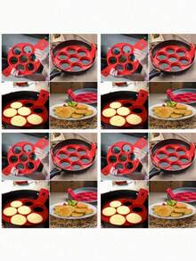 1个硅胶不粘4杯迷你煎饼/煎蛋器 - 红色，便携式炉灶烹饪工具，轻松烘焙和煎炸，家用和户外厨房用具 - 彩色 - 查看 9