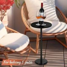 Drink Tables For Small Spaces Pedestal Side Table Set Of 2 Small Round Side Tables With Marble Base Black Pedestal Stand For Sofa Couch Chair Patio Black - Black2 - View 5
