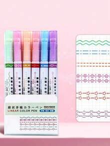 6 piezas Bolígrafo resaltador, Bolígrafo de onda creativa con flor, Bolígrafo de doble punta, Bolígrafos de contorno para volver a la escuela - Multicolor - Ver 7