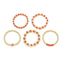 Pulseras coloridas de San Valentín para mujeres y niñas, pulseras de cuentas de corazón lindas y modernas, accesorios de joyería con personalidad, decoración de primavera y otoño, regalos de San Valentín, clásicos y elegantes,  de , alta tasa de recompra. - Rojo - Ver 6