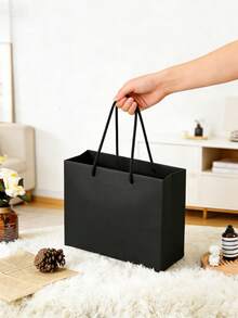 10pcs Plain Color Gift Bags, Portable Paper Material, Suitable For Party, Wedding, Gift Packaging, Birthday, Christmas, Gathering, DIY Gift Making, Decoration, Candle Box Packaging, Halloween Decoration, Valentine's Day And Other Occasions - Black - View 2