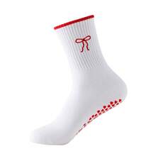 普拉提袜，女士中筒袜，专业防滑瑜伽袜，带刺绣蝴蝶结，健身运动袜 - 彩色 - 查看 8