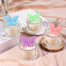 1个/盒，新款花蝶香氛蜡烛，3D蝴蝶簇+透明玻璃烛杯，甜美花香，少女风，适合室内/室外，情人节，母亲节，感恩节，复活节，家庭聚会，商务聚会，求婚，女生主题，与朋友的下午茶，周年纪念日等。