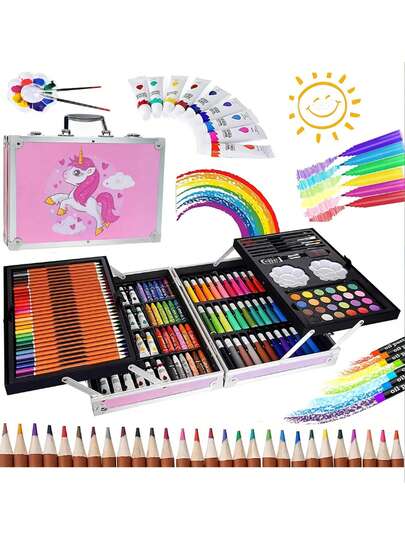 Kit Arte Dibujo Kit De Dibujo Profesional Colores Marcadores Pintura Lápices Punta 145pcs