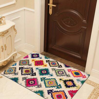 Alfombra con patrón geométrico bohemio, lavable a máquina y duradera, adecuada para entrada/cocina/baño/dormitorio/sala de estar/oficina/uso en interiores para realzar la felicidad, decoración navideña