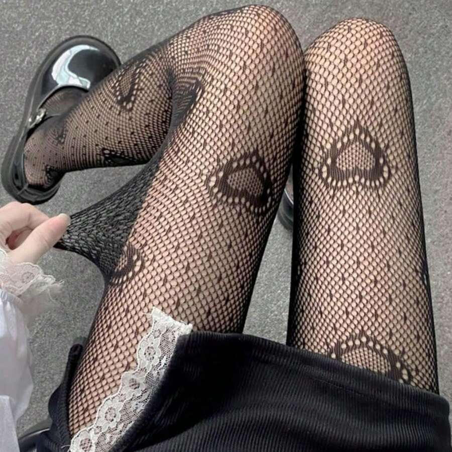 [1 Pair] Personalized Colorful Hollow Out Big Heart Fishnet Stockings, Sexy & Cute & Fashionable - Không khuôn - Xem 1