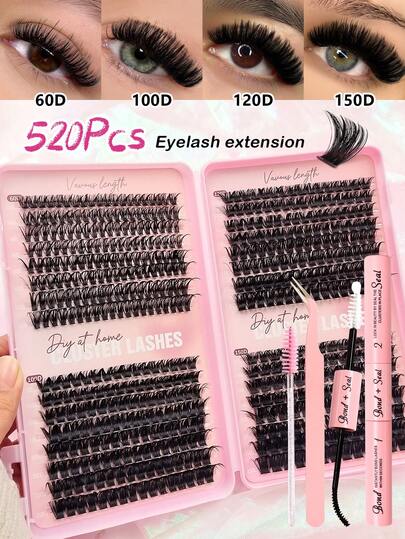  Asiteo 520pcs D Curl Individual Eyelashes Kit With Bond And Seal, Tweezers, Brush, Beginner Friendly Fake Lashes Kit, Natural Look&Fluffy Thick Mixed Style Clusters Lashes Set For Eyelash Extensions, Easy To Use DIY At Home False Eyelashes Set, Classic Artificial Portable Realistic High Capacity Wispy Lash Kit, Soft Segmented Lash For Different Makeup Beauty