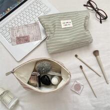1pc Makeup Bag Pink Green And Brown Dual Color Horizontal Stripes Cosmetic Bag, Lipstick Pack,Women Bags For Make Up , Small Bag Storage Makeup Case,Travelling Bags For Ladies,Pencil Case Daily Big Large Capacity Makeup Brushes Holder Travel Toiletry Bag Organizer Make Up Bag, Pencil Pouch