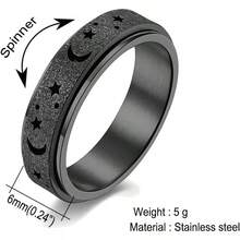 Anillo giratorio para mujer chapado en plata Anillos Anti Ansiedad Anillos de luna y estrella Anillos de parejas promesa de  Regalos de Navidad para mujer novia esposa - PlataNegra - Ver 6