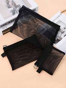 多功能大容量考试铅笔盒，便携式旅行收纳袋，网状化妆包