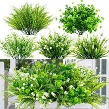 1/7/14pcs Realistic Artificial Green Plants And White Flower Branches (Fern/Spherical Leaves) - UV-Resistant, Non-Fading Faux Plants, Easy-Care Bohemian Decor, Suitable For Wedding Centerpieces, Vase Fillers, Living Room, Patio, Garden And Holiday Party Decorations - Green - View 5