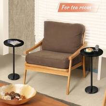 Drink Tables For Small Spaces Pedestal Side Table Set Of 2 Small Round Side Tables With Marble Base Black Pedestal Stand For Sofa Couch Chair Patio Black - Black2 - View 4