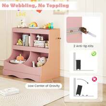 Lifezeal Toy Storage Organizer For Toys & Books 4-Cubby Kids Bookcase For Children's Room White/Pink/Gray - Pink - View 7