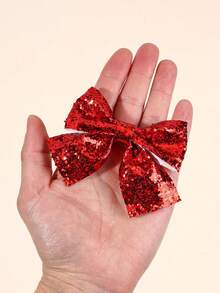 2pcs Sparkling Plain Hair Bows For Girls Gold Sequins Covered Bow Alligator Clips Party Dance Party Hair Clips Shiny Girls Pigtail Bows Barrettes Kids Hair Accessories - Đỏ - Xem 3