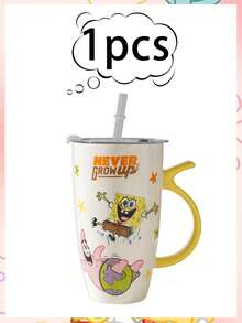 SPONGEBOB 海绵宝宝情侣陶瓷马克杯，大容量，高品质饮水杯，可爱礼物，送给女孩的生日礼物 - 彩色 - 查看 7